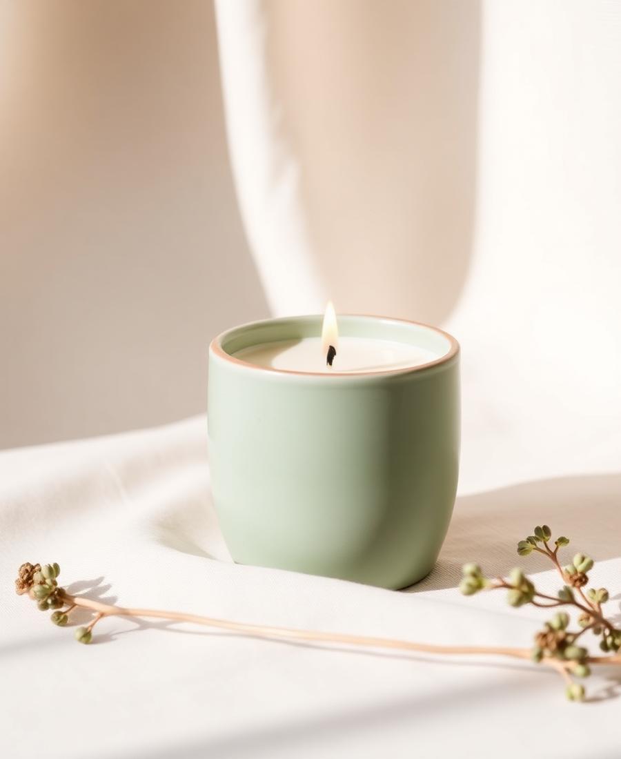 Candles styled on a linen table runner